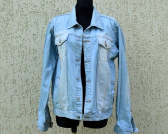 Oversized 90's Denim Jacket Retro Blue Jean Jacket Vintage Jeans jacket Distressed denim jacket Riders Light Blue Jeans Jacket Large Size