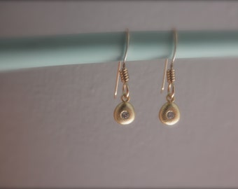 Gold teardrop earrings with CZ - tiny gold earrings - gold dangle earrings - minimalist earrings - wedding earrings
