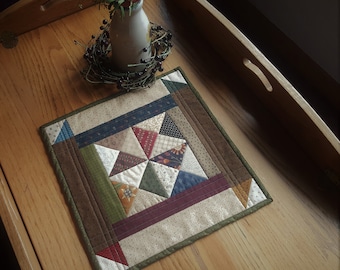 Quilted Table Topper / Country Table Topper / Primitive Table Mat / Quilted Candle Mat / Handmade Table Topper