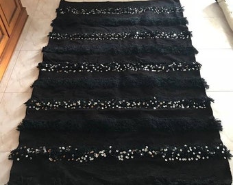 Handmade rug Handira the Morocco made with black velvet - Handmade Carpet From Morocco made with Special Handira black Velvet