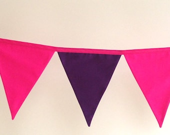 Pink and Purple Girls Fabric Bunting Banner Flags