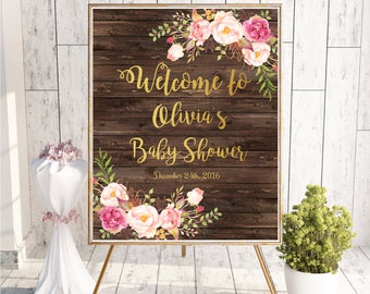 Baby Shower Sign, Baby Shower Welcome Sign, Baby Shower Decorations, Baby Shower Signs Printable, Rustic Baby Shower Signs, Wooden, Gold