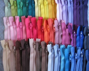 7 Inch YKK Zippers - Set of 24 pcs - 24 Colors Random Mixed