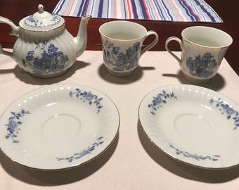 Robinson Design Group white and blue china tea set