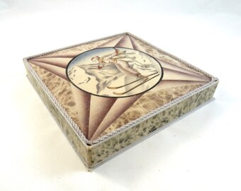 Stunning Rare original art deco female skiing box wintersport fashion cardboard case france about 1930