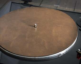 Turntable Mat, Leather Turntable Slipmat, Audiophile - Driftwood leather