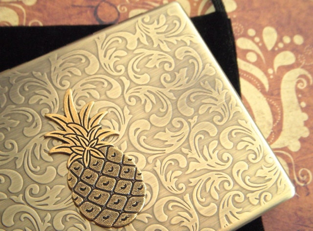 Brass Pineapple Cigarette Case Oversized Business Card Holder