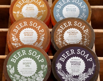 Beer Soap 6-PACK - All Natural + Made in USA - Actually Smells Good! Perfect Gift For Beer Lovers