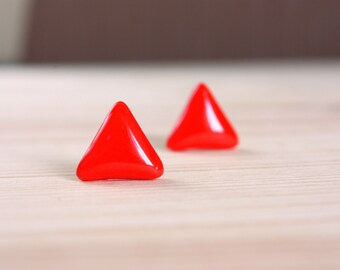 Red stud earrings Red triangle studs Triangle stud earrings Red triangle earrings Red post earrings Resin stud earrings Small studs