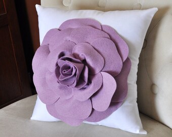 Lilac Rose on White Pillow, Flower Pillow