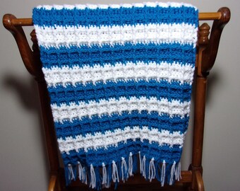 Dark Turquoise and White Lap Blanket or Baby Blanket