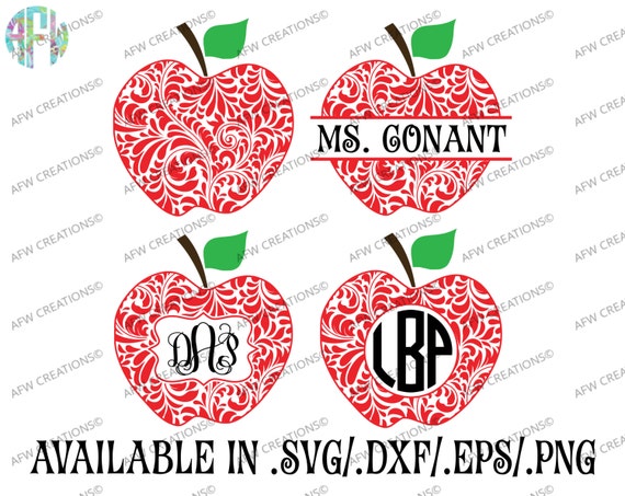 Download Digital Cut Files Swirly Monogram & Split Apples SVG DXF