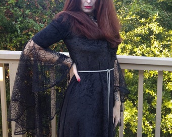 Halloween Dress,Medieval Gown,Elvish Dress,Gothic Dress, Pagan Gown, spider web lace