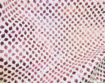 Leather 12"x12" Small BURGUNDY LEAVES Metallic on White King full grain Cowhide 3-3.5 oz / 1.2-1.4 mm PeggySueAlso™ E3950-04