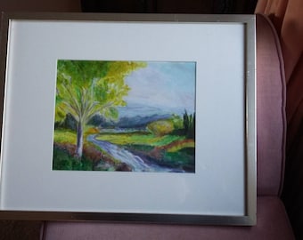 Landscape Pastel / Crayon Original Painting.