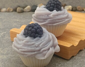 Set of 2 Mini Sparkling Blackberry Scented Bakery Cupcake Soap - Cold Process