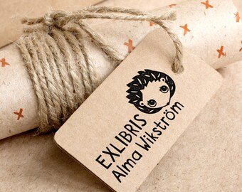 Bookplates Stamp Small with hedgehog 5 x 2.5 cm