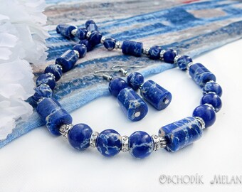 Blue Variscite Set Of Jewelry. Necklace and Earrings. Variscite Necklace. Variscite Jewelry. Natural Semi Precious Gemstone Jewelry.