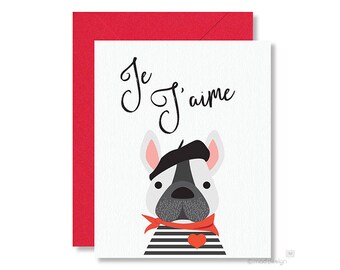 Love Card / Anniversary Card / Valentine / Frenchie / Je T'aime
