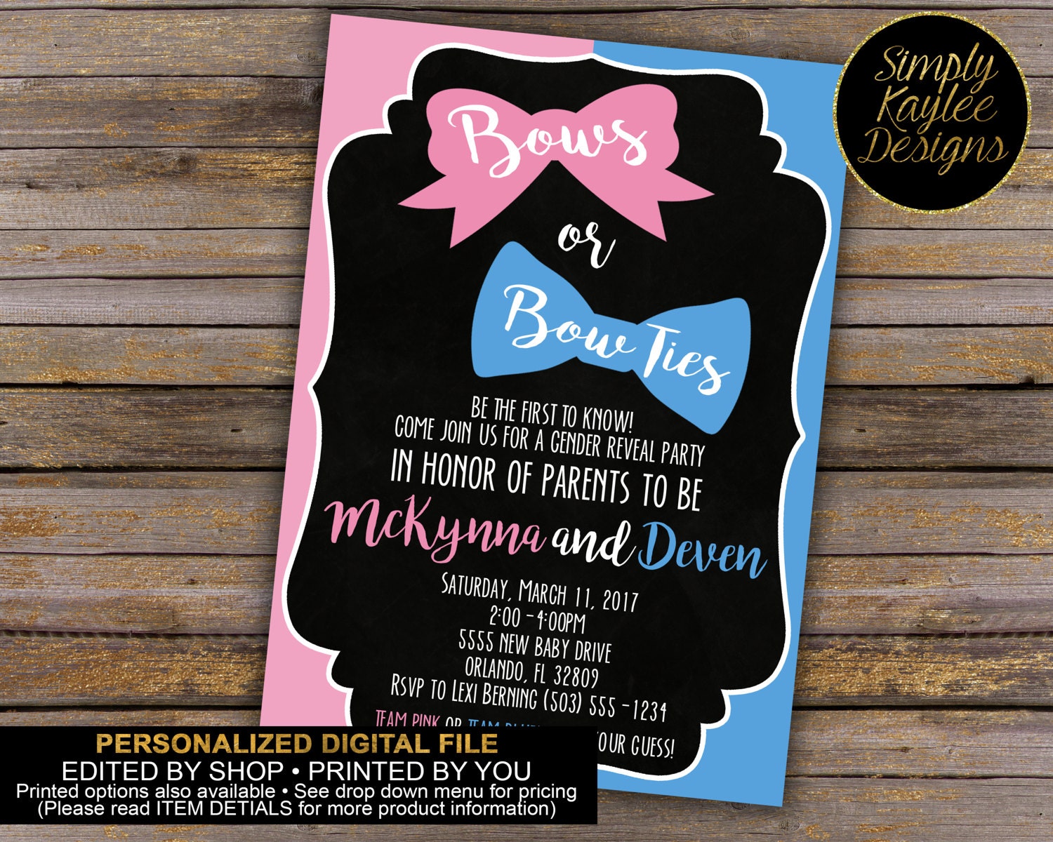 Bows or Bow ties Gender reveal Party Invitation Gender