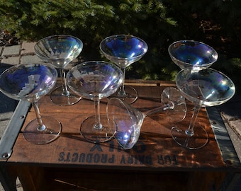 7 Vintage Carnival/Iridescent Martini/Champagne Glasses Optic Bowl
