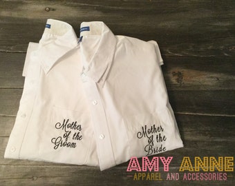 Oversize Mother of the Bride and Groom Button Down Shirt Set - Boyfriend Shirt - Bride Bridesmaids Sorority Bridal 32 Colors