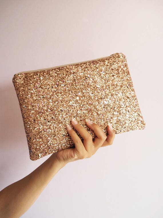 rose gold sparkle clutch bag