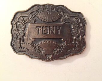 Oden Tony Monogrammed Brass Belt Buckle
