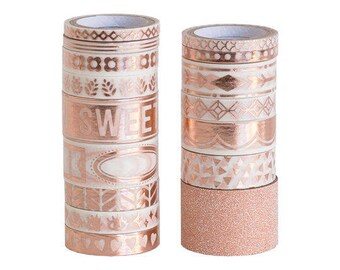 Recollections Rose Gold Large Washi Tapes Tube - 16 Washi Tapes in a Tube - Rose Gold Foil/ Glitter Tape/ Inspiration Word