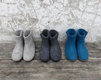 Bidi Handmade Felt Slipper Boots with suede soles