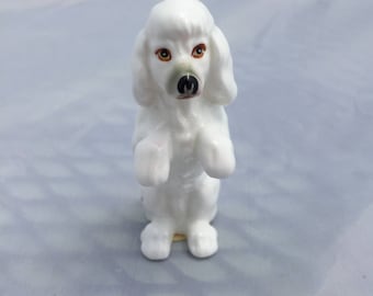 Vintage White Poodle Figurine, Bone China Taiwan White Poodle Figure, Begging Poodle Figurine Knick Knack