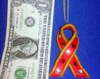 OOAK Hand Made AIDS Awareness Ribbon Christmas Ornament 02
