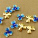 6pcs brass plated gold bluish blue cloisonne flower pendant