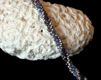 Spiral Rope Beaded Bracelet, Blue, Purple, and Silver Bead-Woven Bracelet, Gift for Her,