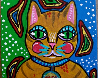 Small Cat Folk Art Painting