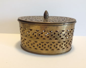 Trinket Box Brass Box with Hole Puches Solid Brass Jewelry Box Stash Box Vintage Brass