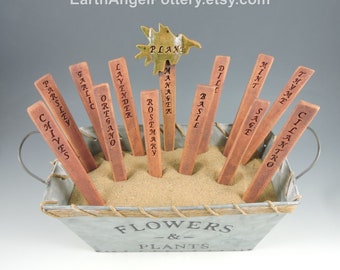 Ceramic HERB Garden Markers Plant Markers Set of 12 Handmade Includes Burlap Bag Plant Manager Stake ~ Great Gardener Gift, READY to SHIP