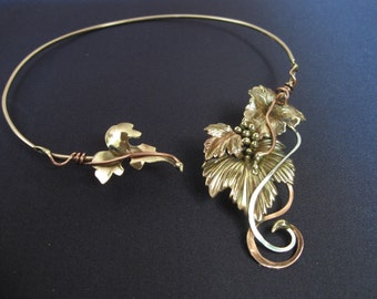 Grape leaves vine Choker Necklace torque/silver, bronze, copper