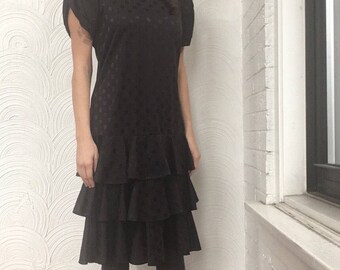 1980s polka Dot Drop Waist Dress