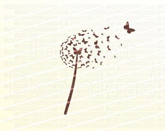 Dandelion Butterfly Illustration Logo Artwork Clip Art for Print your Business Blog or Website - Web Design - Graphic Design