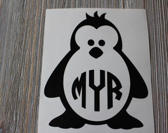 Penguin Monogram Car Decal - Monogram Penguin Car Decal - Monogram Car Decal - Monogram Decal - Car Decal - Penguin Decal - Penguin