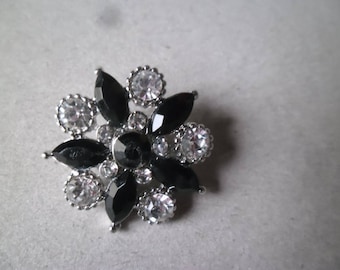 x 1 snap (jewel) rhinestone flower black silver 24 mm