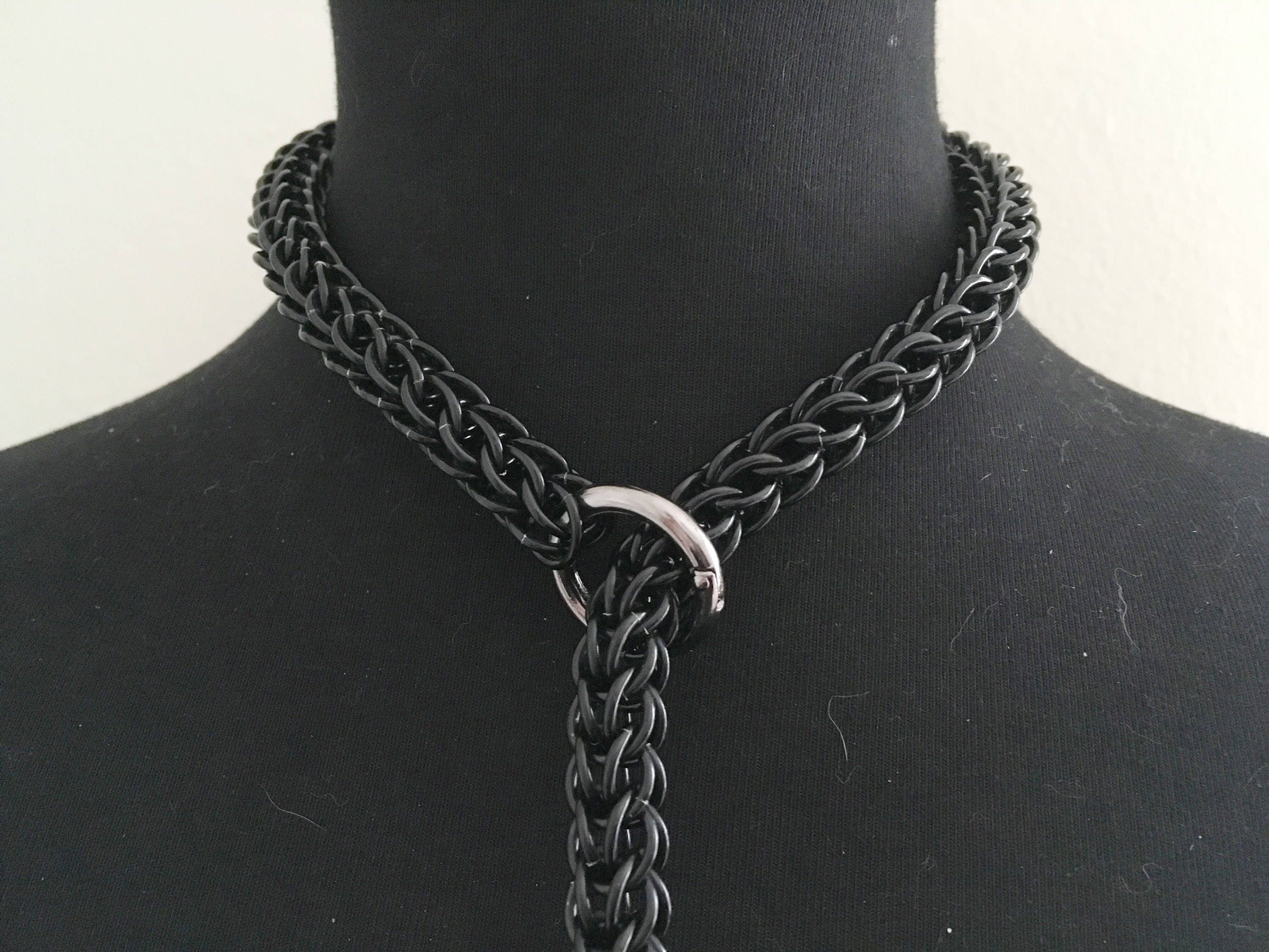 Black Chainmail Choke Chain Leash Nickel Free Metal Fetish
