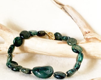 A Green Jasper Bracelet, Green Gemstone Jewelry, Green Blue Gemstone, Protection Stones Jewelry, Unique Gift
