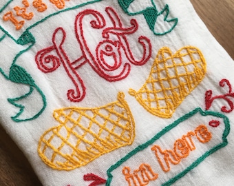Hot in Here Hand-Embroidered Dish Towel