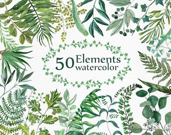 Watercolor Ferns Clipart: "WATERCOLOR CLIP ART" Branches clipart Greenery clipart Wedding clip art Foliage clip art Diy wedding invites
