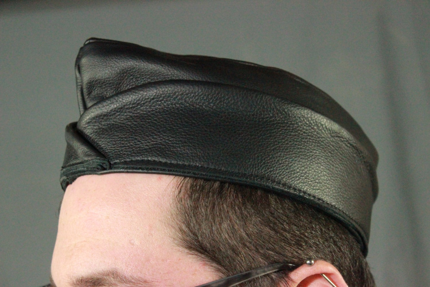 Black Leather Garrison Cap