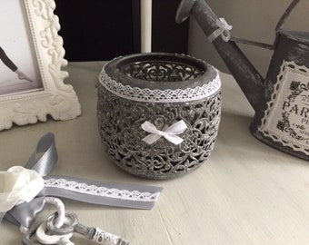 shabby chic grey and white candle