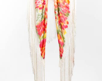 Silk shawl for flamenco, silk shawl for the Seville fair, Silk crepe de china, Silk shawl Hand painted, Handkerchief with fringe, Shawl OOAK