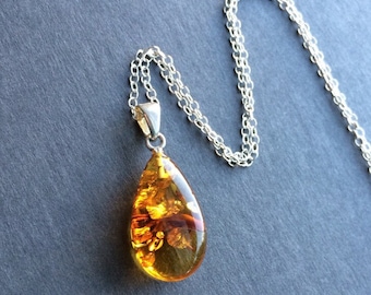 Sale Baltic Amber Pendant necklace. Natural brown Amber. Sterling Silver. Amber necklace. Honey amber jewelry